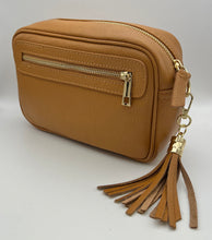 Load image into Gallery viewer, Leather 2 zip camera crossbody bag