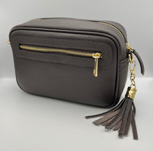 Load image into Gallery viewer, Leather 2 zip camera crossbody bag