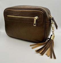 Load image into Gallery viewer, Leather 2 zip camera crossbody bag