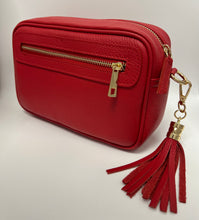 Load image into Gallery viewer, Leather 2 zip camera crossbody bag