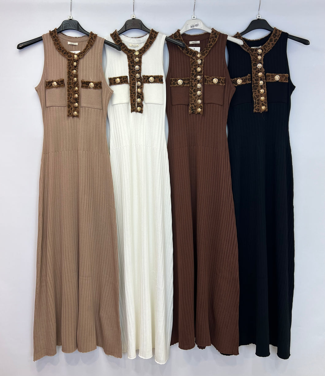 Leopard trim sleeveless dress