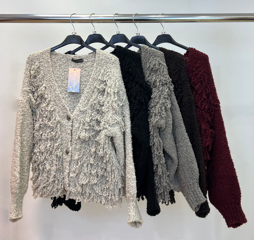 Shaggy button cardigan