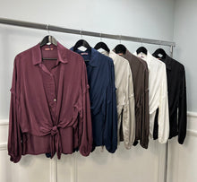 Load image into Gallery viewer, Silk blend tie up shirt
