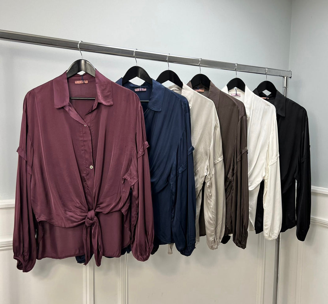 Silk blend tie up shirt