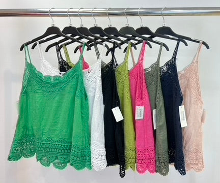 Cotton crochet hem embroidered vest