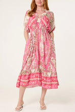 Load image into Gallery viewer, Paisley shirred v-neck dress
