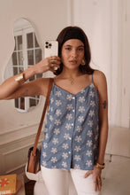 Load image into Gallery viewer, InApril 1986 denim embroidered strap top
