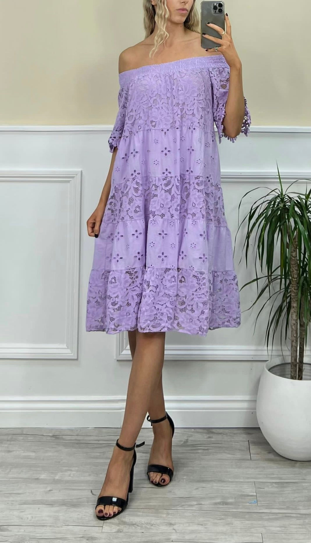 Lace crochet bardot dress
