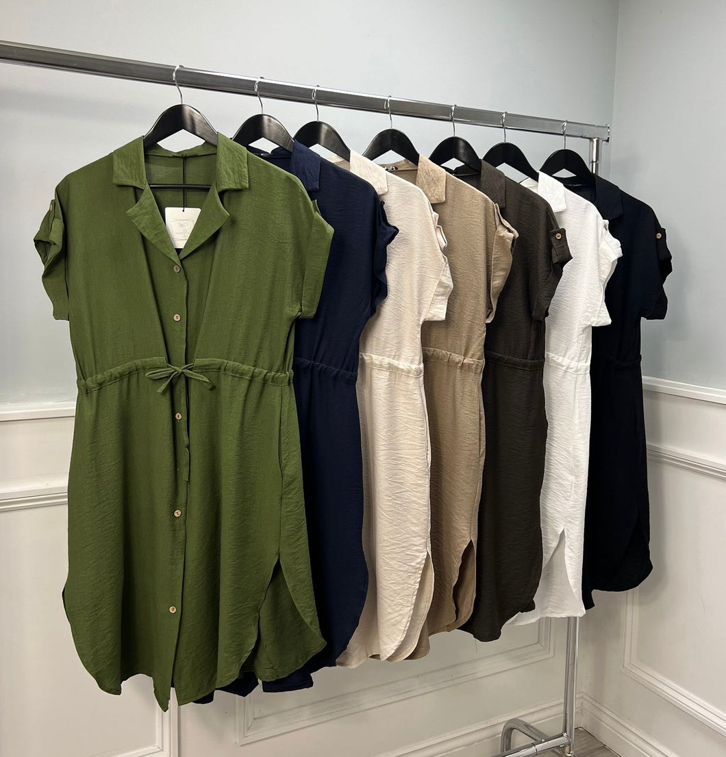Plain midi tie up shirt dress