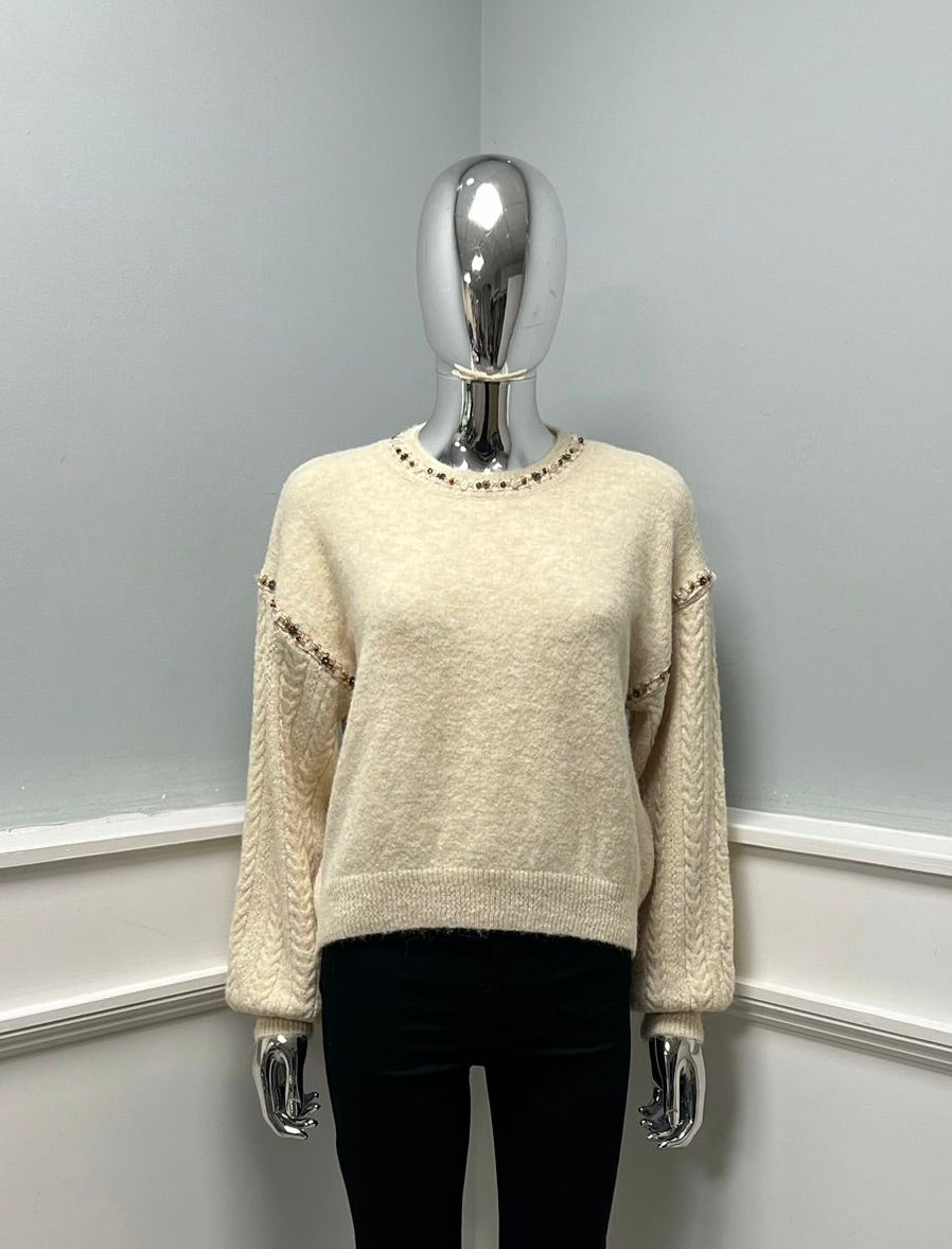 Embellished cable knit jumper