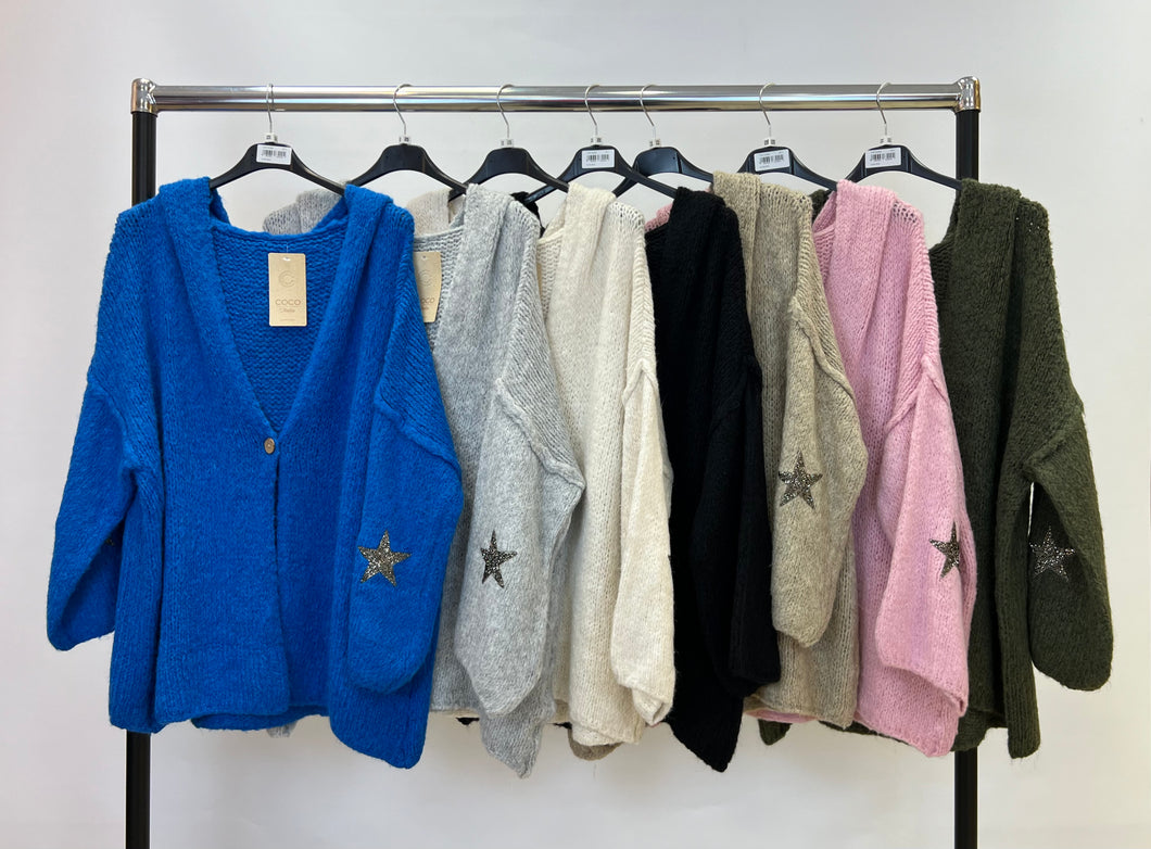 Chunky knit star hoody cardigan