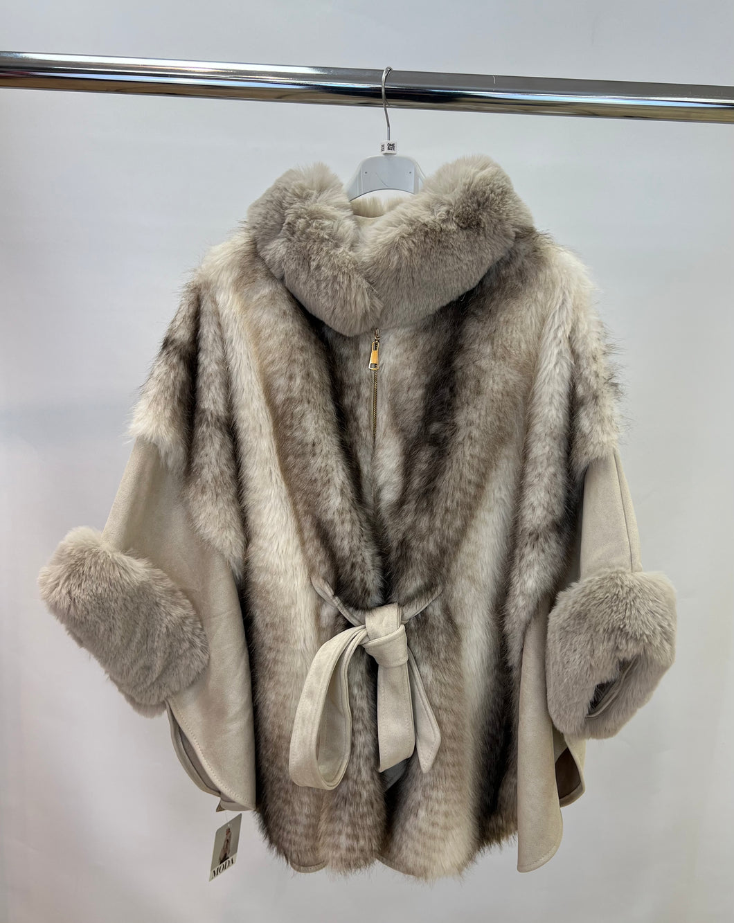 Faux fur tie up cape