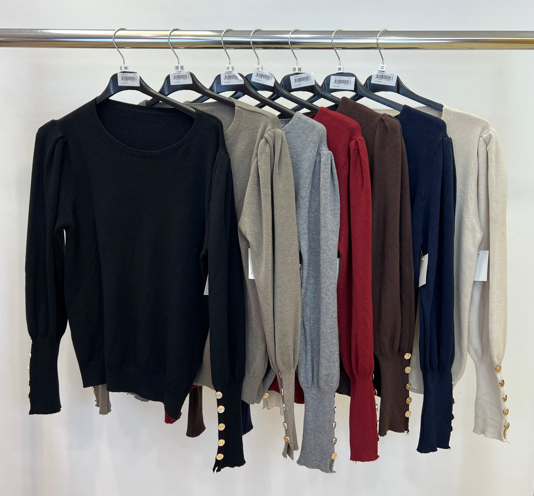 Button sleeve soft knit jumper