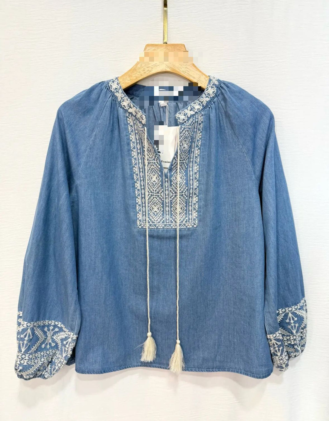 Denim embroidered blouse