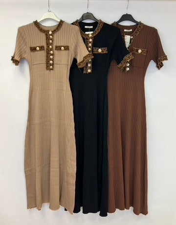 Leopard trim short sleeve dress