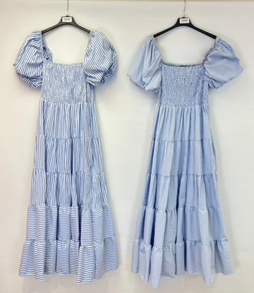 Cotton puff sleeve stripe dress