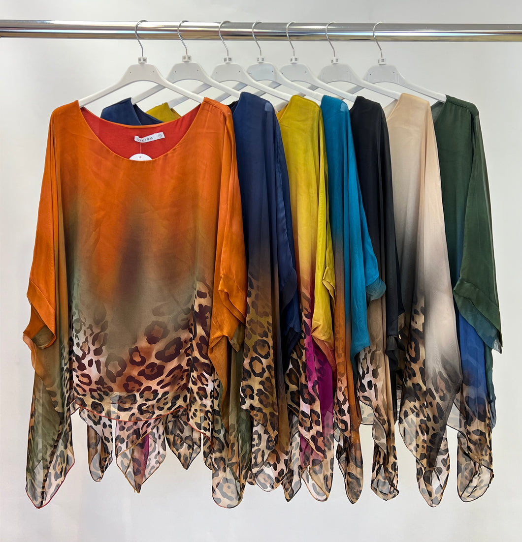 Leopard gradient silk top