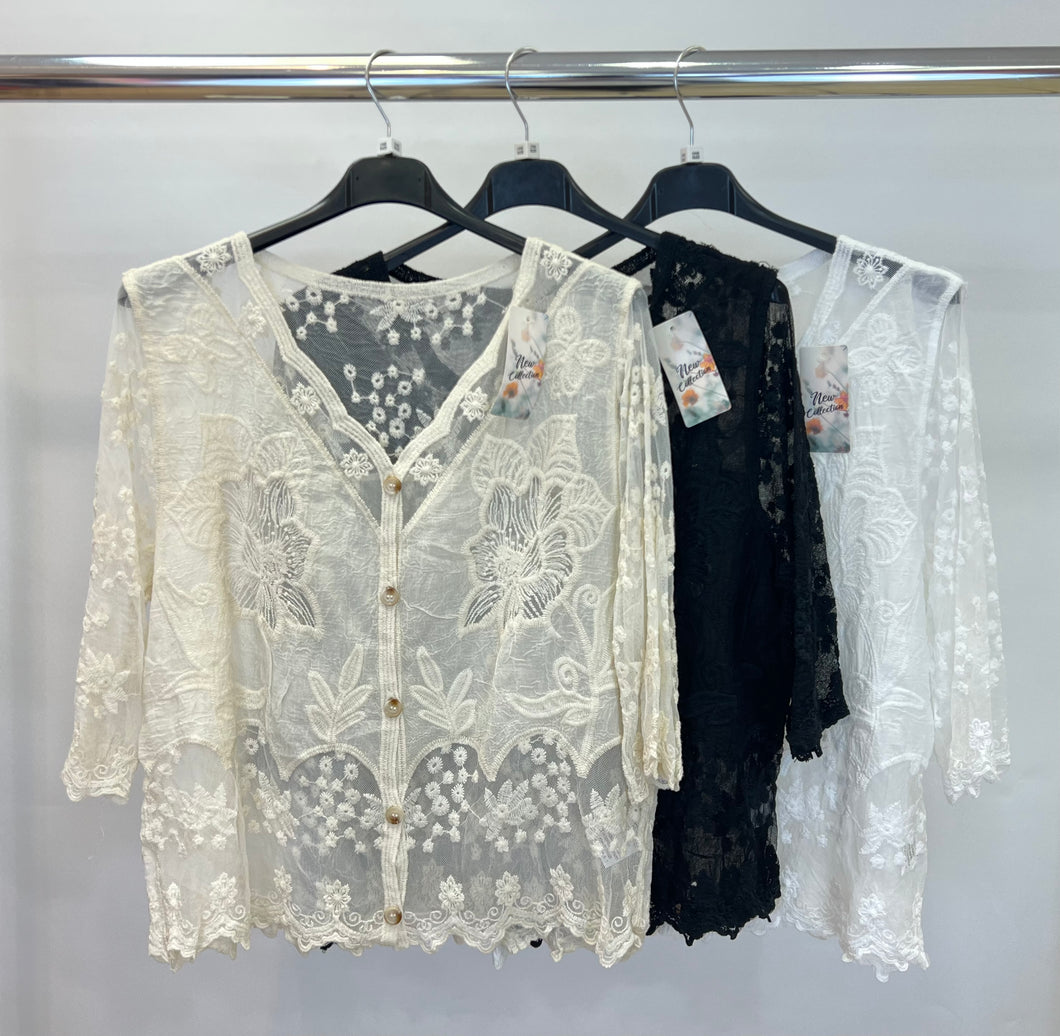 Lace embroidered cardigan
