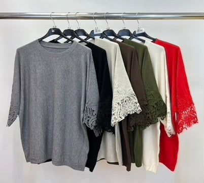 Soft knit crochet sleeve jumper