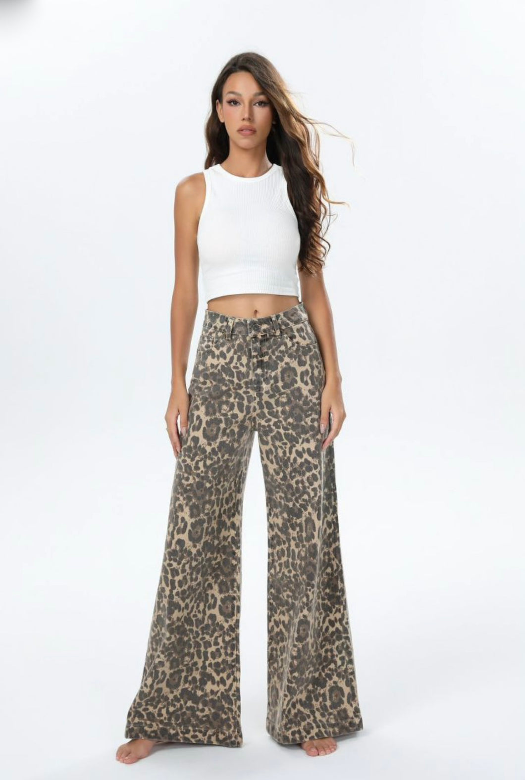 Melly faded leopard print flared jeans