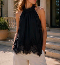 Load image into Gallery viewer, Stonewashed halterneck lace top
