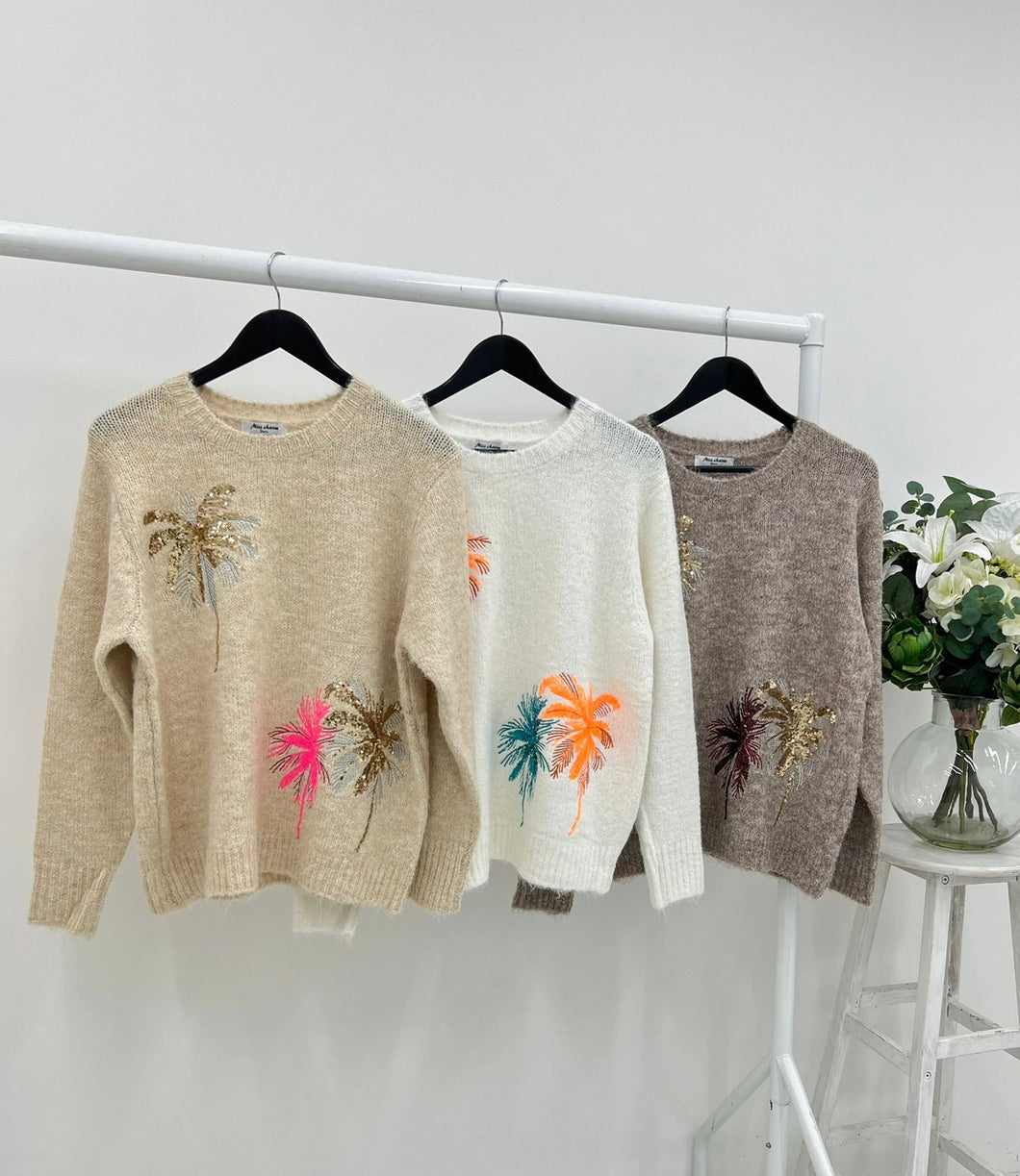 Palm tree embroidered jumper