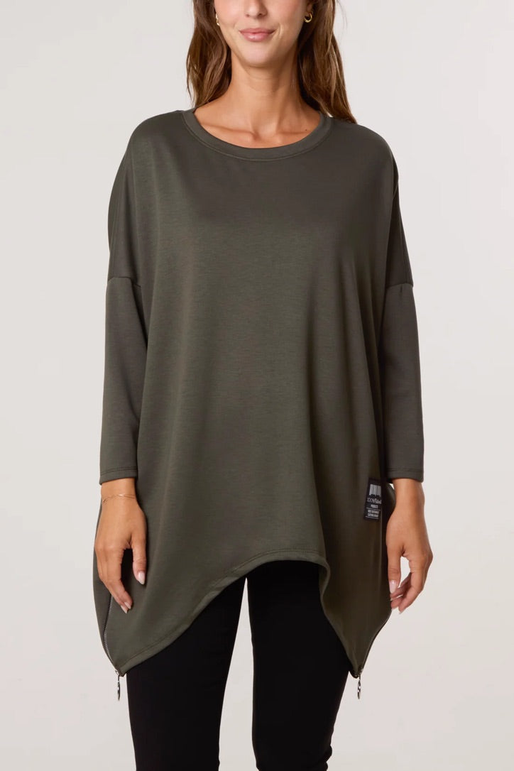 Plain oversized side zip sweatshirt
