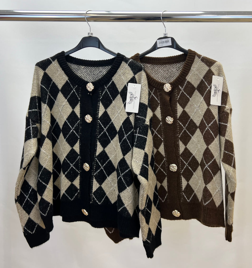 Argyle knit cardigan