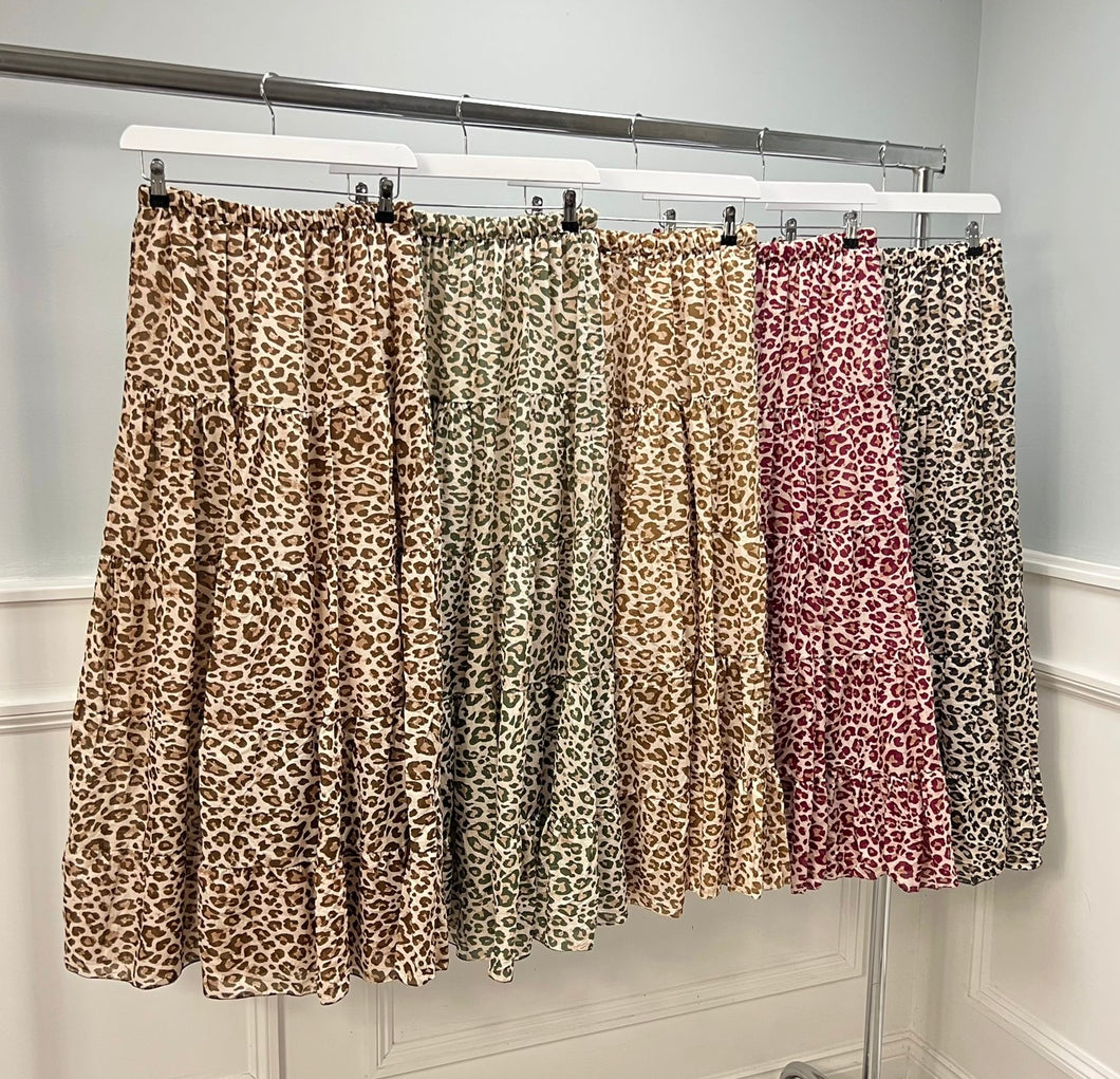 Leopard tiered cotton skirt
