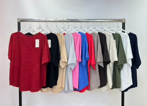 Soft knit short sleeve v-neck jumper