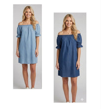 Load image into Gallery viewer, Denim bardot dress
