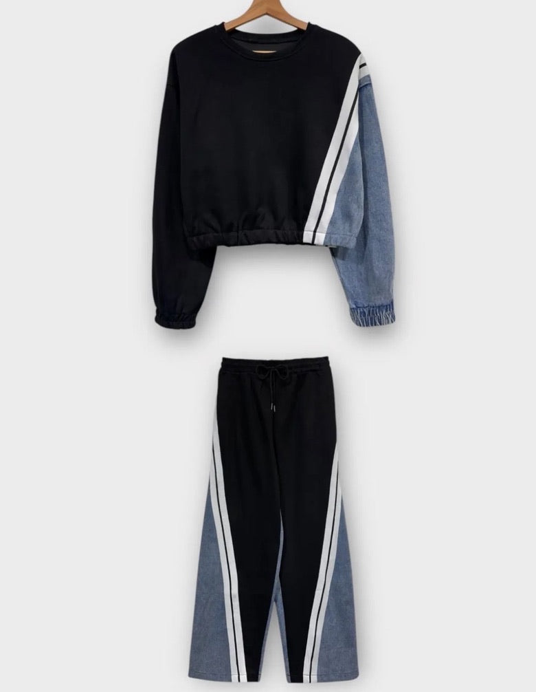 Premium denim detail tracksuit