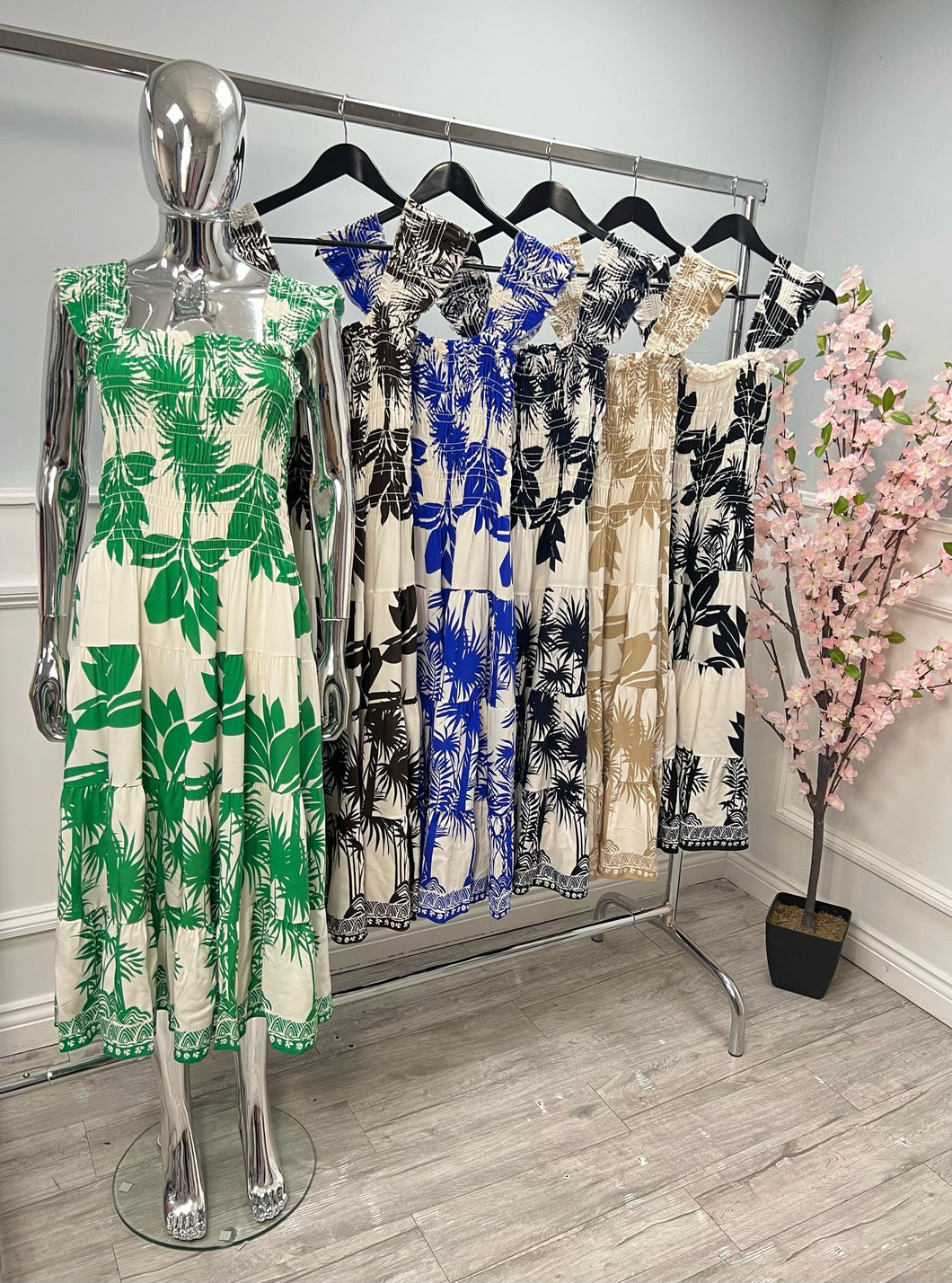 Palm tree tiered dress