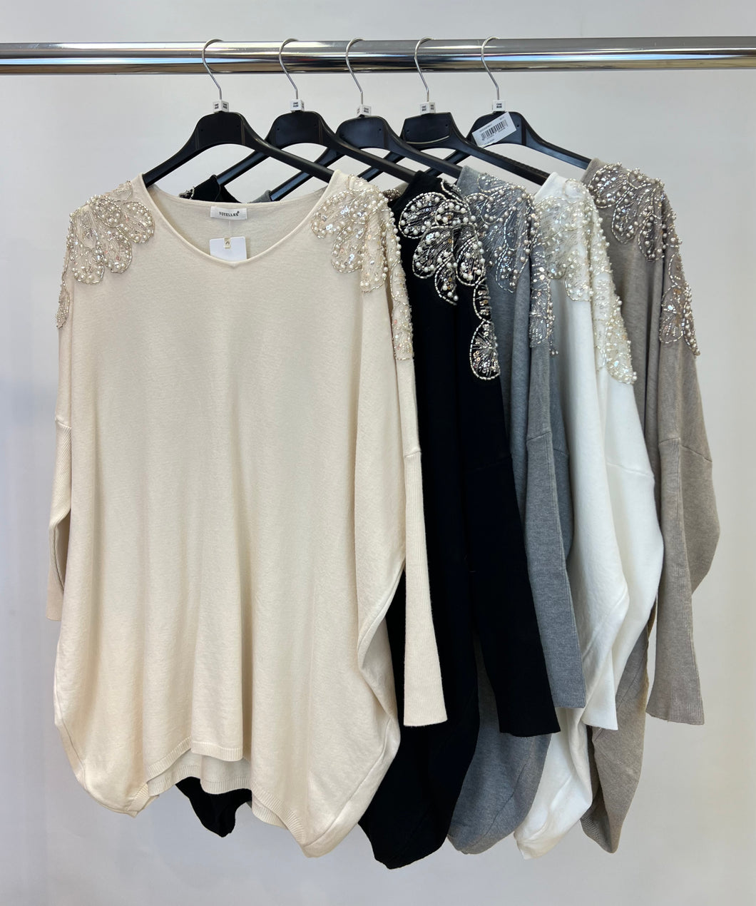 Embellished shoulder soft knit jumper