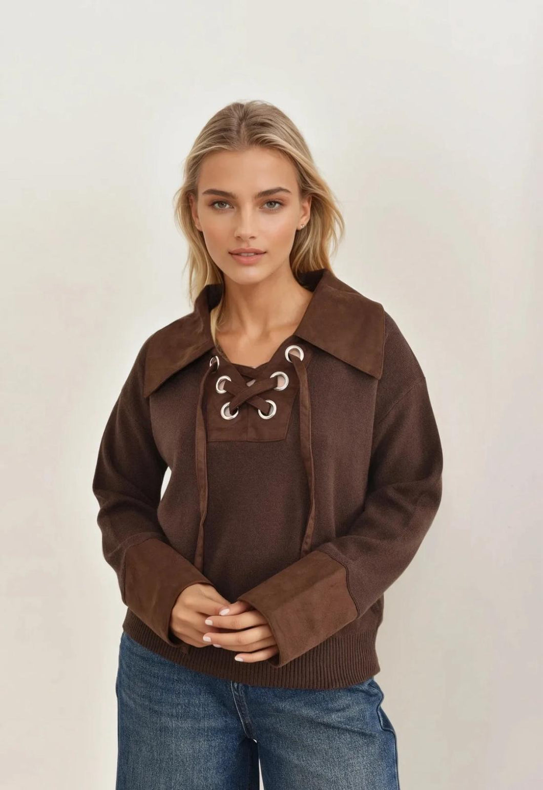 Suedette tie up jumper