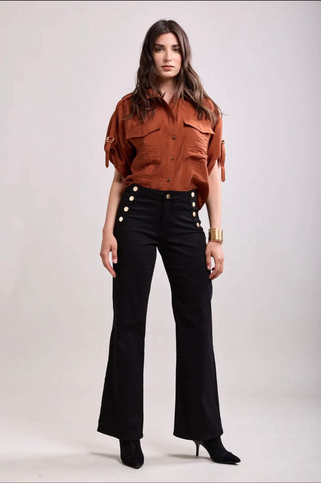 Toxik3 button wide leg jeans (black)