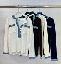 Load image into Gallery viewer, Denim detail ribbed jumper
