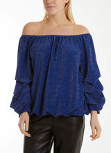 Load image into Gallery viewer, Lurex rouched sleeve bardot top
