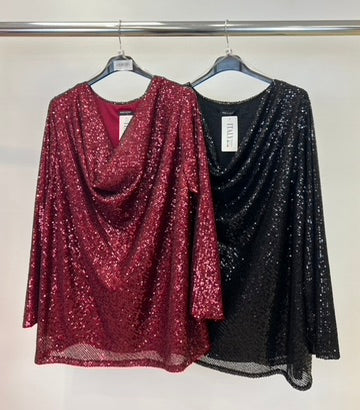 Sequin cowl neck top