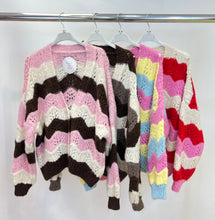Load image into Gallery viewer, Heart button wave knit cardigan

