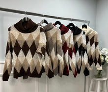 Load image into Gallery viewer, Argyle roll neck jumper
