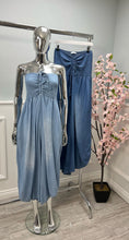 Load image into Gallery viewer, Denim shirred jumpsuit
