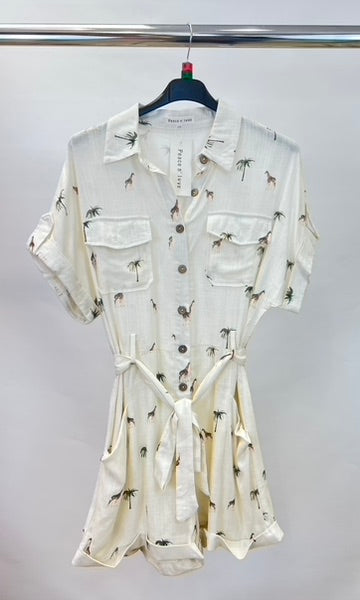 Palm tree giraffe print playsuit