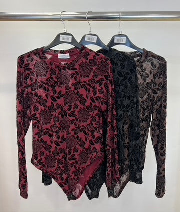 Flower velour lurex body suit