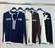Load image into Gallery viewer, Denim detail ribbed jumper
