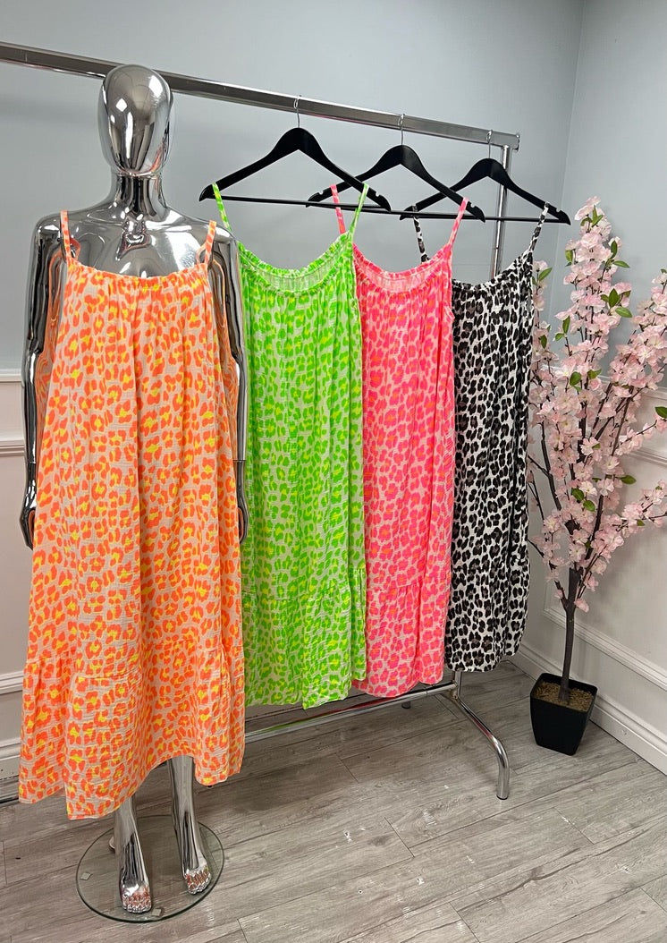 Leopard cheesecloth strap dress