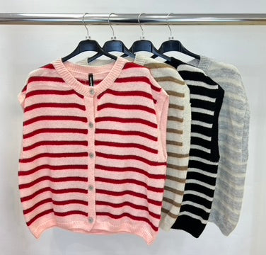 Stripe sleeveless cardigan