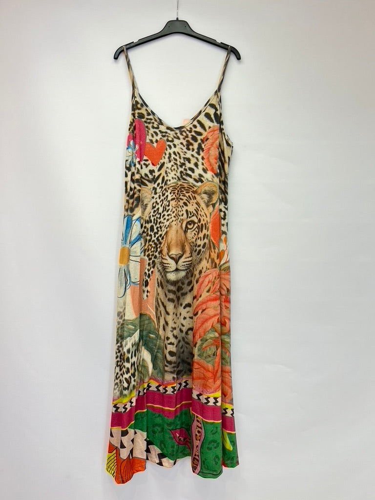 Leopard lurex strap dress