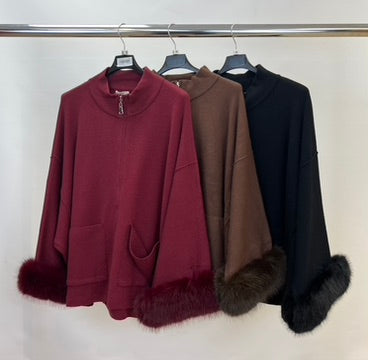 Faux sleeve zip cardigan