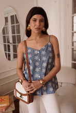 Load image into Gallery viewer, InApril 1986 denim embroidered strap top

